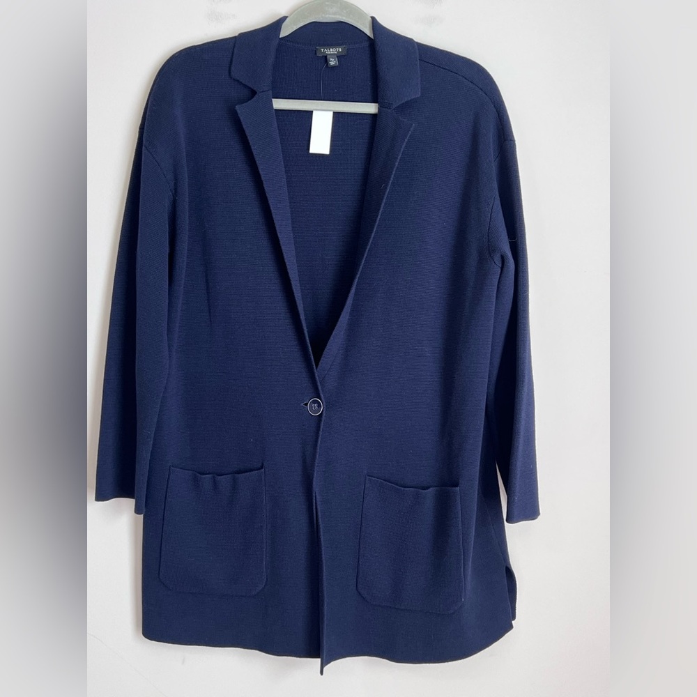 NWT Talbots Sweater Blazer Long Navy Blue Size‎ XL Petite